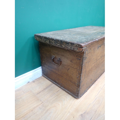 365 - An 18th Century painted pine Blanket Chest with dated ship plan lined interior 3ft 4in W x 1ft 3in H