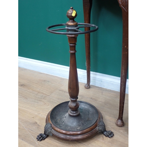 369 - A Singer Sewing Machine, mahogany demi-lune Table, Mirror, Stick Stand and mahogany Torchiere Stand