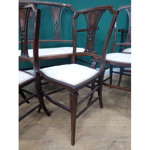 370 - An Edwardian mahogany and inlaid Salon suite of Settee, Elbow Chair and four single Chairs