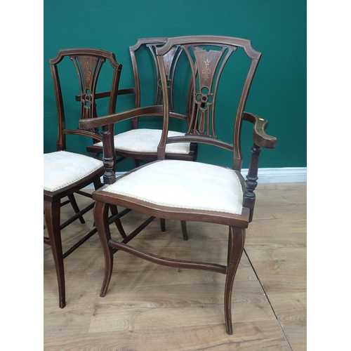 370 - An Edwardian mahogany and inlaid Salon suite of Settee, Elbow Chair and four single Chairs