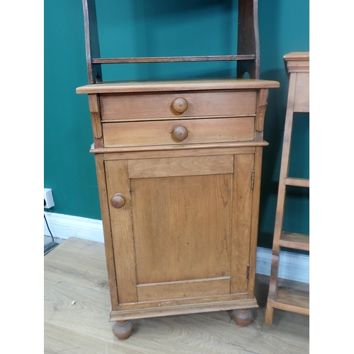 380 - A small walnut two door Cupboard, two pine Wall Shelves and a pine Pot Cupboard