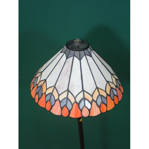 381 - A wrought iron Lamp with Tiffany style leaded glass shade and another Shade, failed PAT