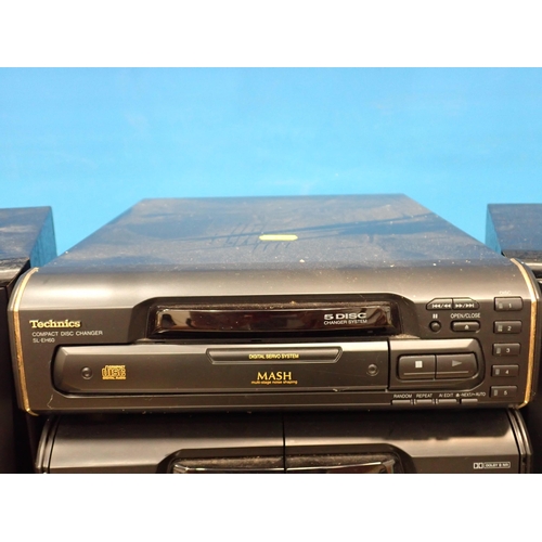 387 - A Technics Stereo Sound Processor, Stereo Tuner Amplifier, CD Changer, Cassette Deck and two Speaker... 