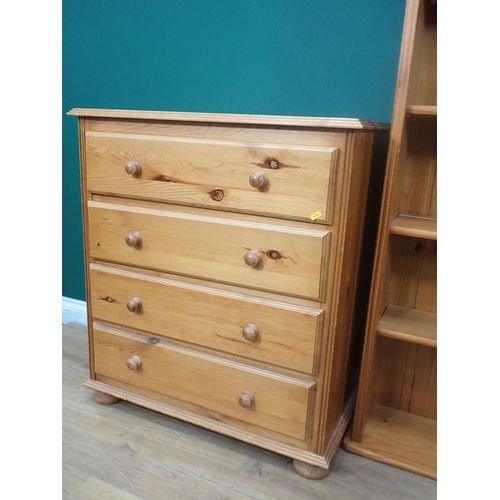 388 - A modern pine Chest of drawers 2ft 11in H x 2ft 7in W and an open Bookcase 4ft 8in H x 2ft 9in W