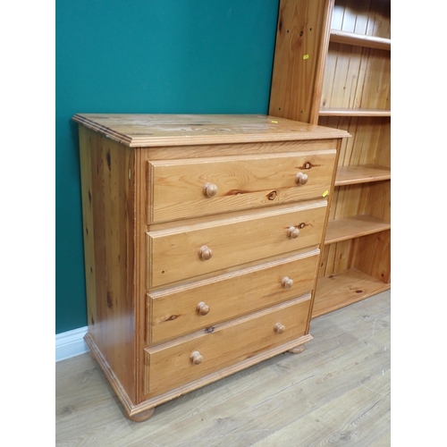 388 - A modern pine Chest of drawers 2ft 11in H x 2ft 7in W and an open Bookcase 4ft 8in H x 2ft 9in W