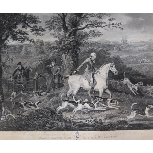 409 - AFTER THOMAS WEAVER. John Corbet and his Fox Hounds, engraving, unframed, pl. 19 x 24in; one other e... 