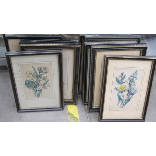 421 - JANE DEANE. A still life of flowers, watercolour, 13 x 9in; together with thirteen colour prints of ... 