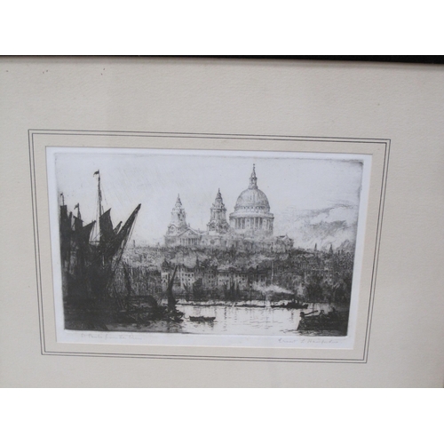 425 - ERNEST L. HAMPSHIRE. St Paul's from the river; and Westminster Abbey from Deans Yard, etchings, penc... 