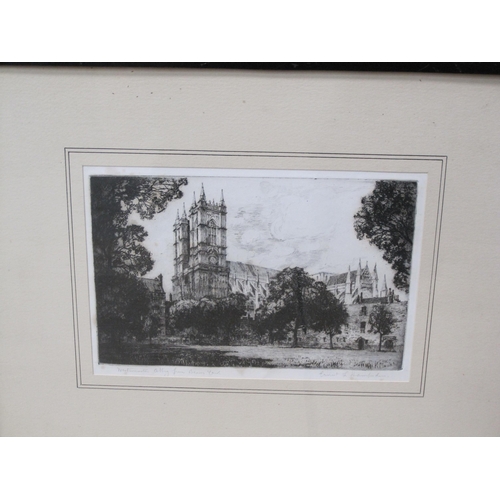 425 - ERNEST L. HAMPSHIRE. St Paul's from the river; and Westminster Abbey from Deans Yard, etchings, penc... 