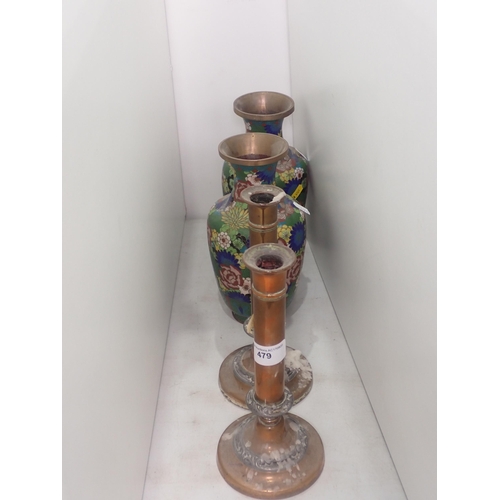 479 - A pair of cloisonné Vases and a pair of Candlesticks