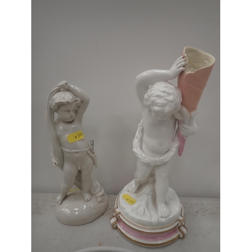 530 - A Limoges Dubarry Jardiniere, Tray and lidded Box, two porcelain Figures of cherubs and a collection... 