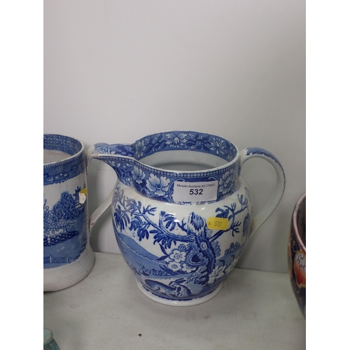 532 - A 19th Century English transfer decorated Jug, a Tankard, three Ironstone Bowls, an 18th Century Ale... 