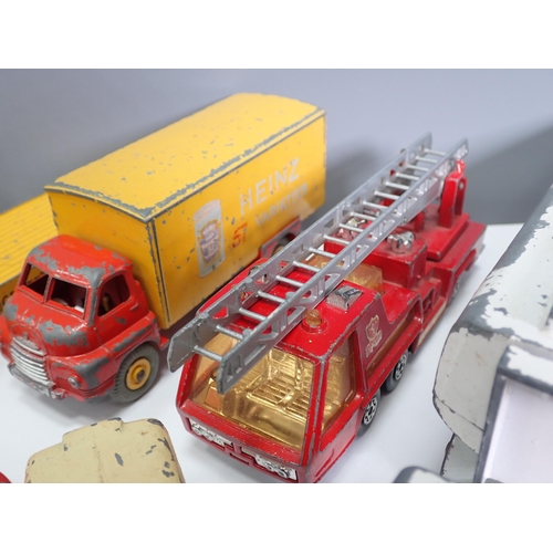 548 - A box of unboxed playworn Dinky Toys and other diecast Vehicles including Heinz Bedford Lorry