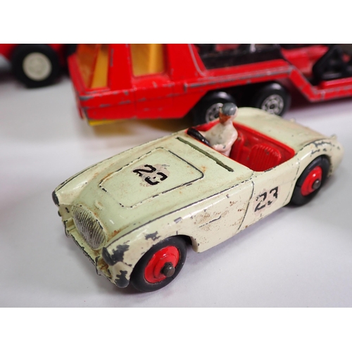 548 - A box of unboxed playworn Dinky Toys and other diecast Vehicles including Heinz Bedford Lorry