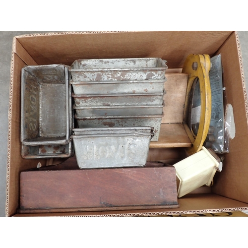 577 - Two boxes of Kitchen items including 'Rapid' Vacuum Ice Cream Freezer, Spong Bean Slicer, Sieves, et... 