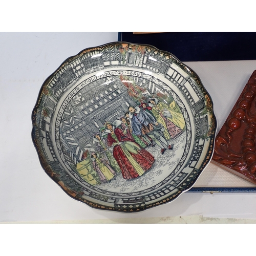 583 - A relief moulded Tile of a Pagan Goddess A/F, a Royal Doulton Queen Elizabeth Bowl and a relief moul... 