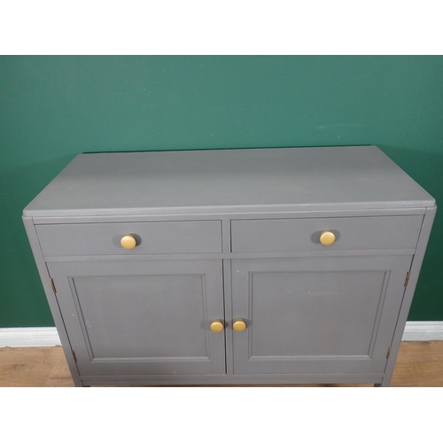 614 - A grey painted Sideboard fitted two drawers and pair of cupboard doors 3ft 6in W x 3ft 2in H