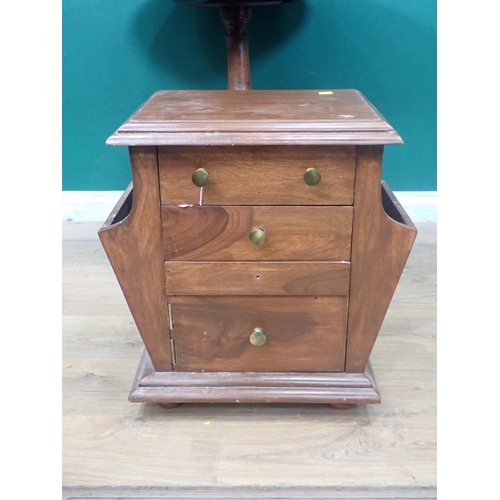 620 - An oak Pillar Table A/F, Wall Rack and a hardwood Magazine Rack/Chest of drawers