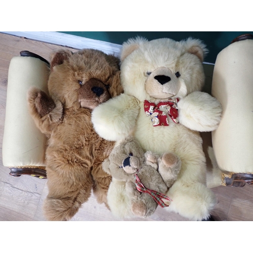 621 - A quantity of Teddies and two wicker Log Baskets