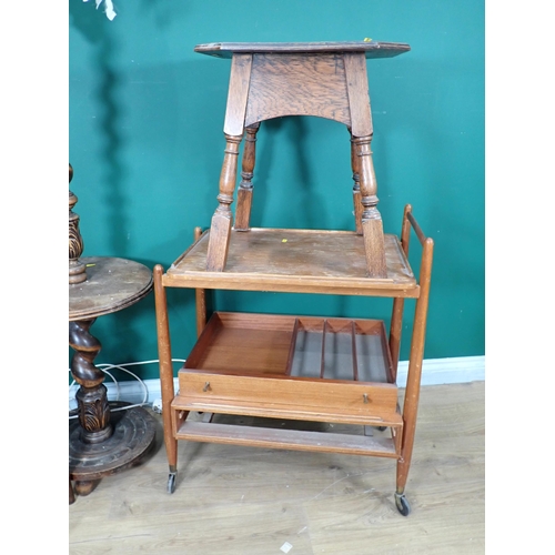 629 - A Tea Trolley, oak Occasional Table, Bedroom Chair and barley twist Standard Lamp and shade, failed ... 