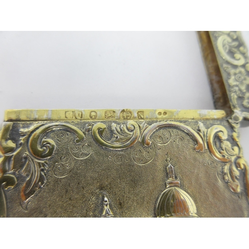 63 - A Victorian silver castle top Card Case, decorated St Paul's Cathedral, Birmingham 1862, maker: Geor... 