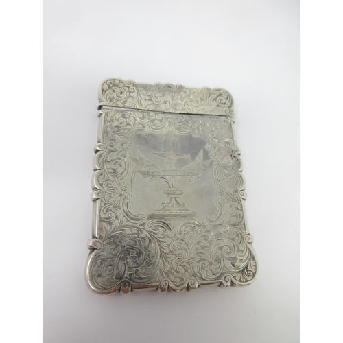 64 - A Victorian silver Card Case finely engraved  Westminster Cathedral, birds and fountain to reverse, ... 