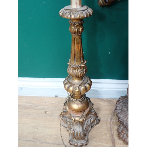 650 - A large carved wood Table Lamp, 2ft 7in H and another with fluted column, failed PAT