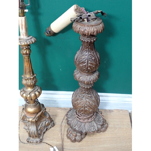 650 - A large carved wood Table Lamp, 2ft 7in H and another with fluted column, failed PAT