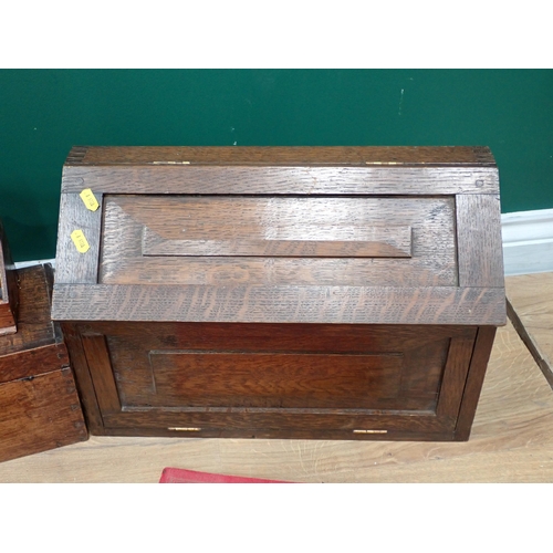 651 - An oak with Letter Rack with sloping hinged cover 17 1/2in W, an oak Box, a Letter Rack, London Illu... 