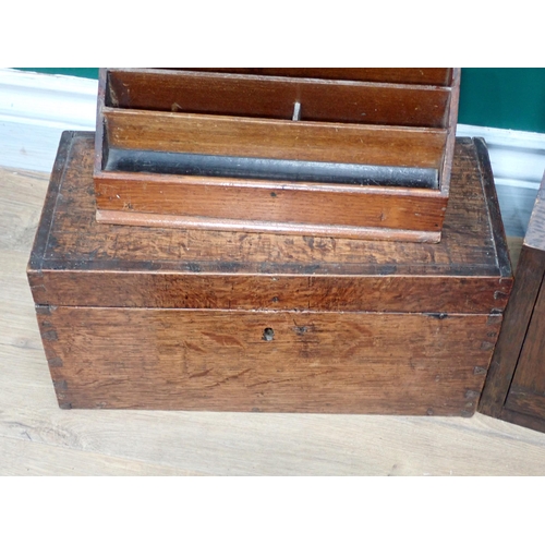 651 - An oak with Letter Rack with sloping hinged cover 17 1/2in W, an oak Box, a Letter Rack, London Illu... 