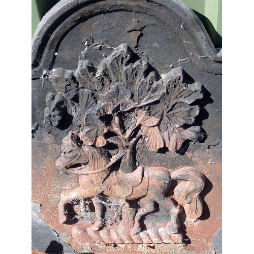 678 - A fire Basket, fire dogs and Fire Back with tree and horse decoration