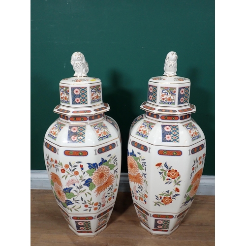 688 - A large pair of Chinese Jars and Covers with floral designs, 2ft 3in H A/F