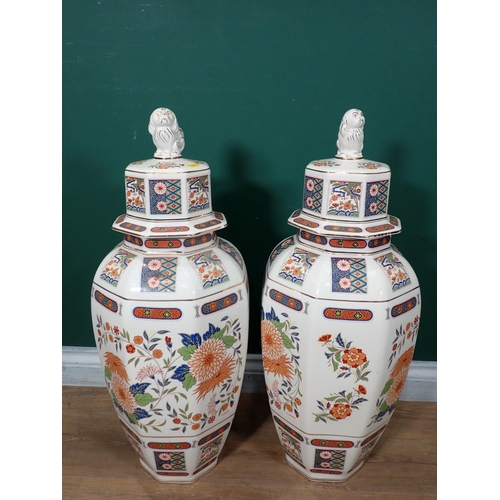 688 - A large pair of Chinese Jars and Covers with floral designs, 2ft 3in H A/F