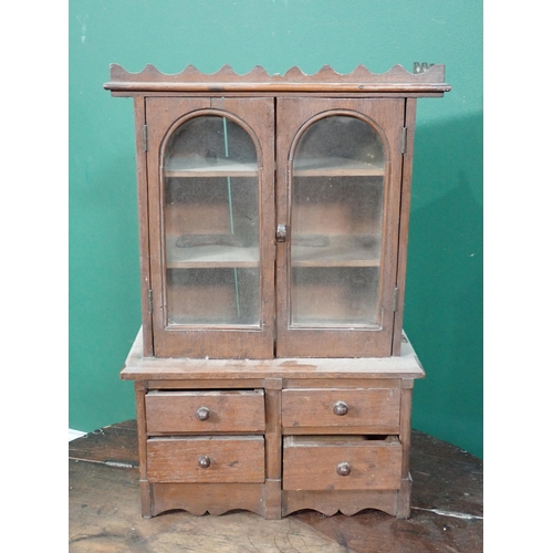 689 - A 19th Century mahogany Hat Box 19in Diam, a miniature glazed Dresser 14in H, and a Dressing Mirror