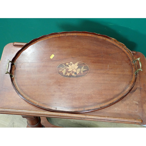 701 - A 19th Century Carter's mahogany Reading Stand, a mahogany and inlaid oval Tray A/F and a Bar Stool