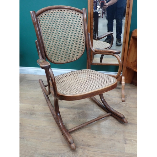 707 - A mahogany cheval Mirror, bentwood Rocking Chair with cane infill, pine Bookcase, lacquered Bedroom ... 