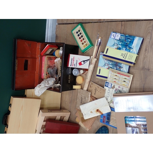 708 - A box of cased Artist's Paints, Pastilles and Pencils, and a tin deed's Box of materials