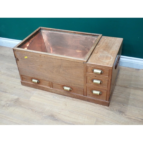 723 - A hardwood Japanese Hibachi fitted five drawer with copper liner 2ft 6in W x 1ft 3in H