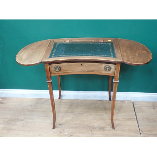 732 - An Edwardian mahogany and inlaid dropleaf Ladies Writing Desk with leather inset top and recessed in... 