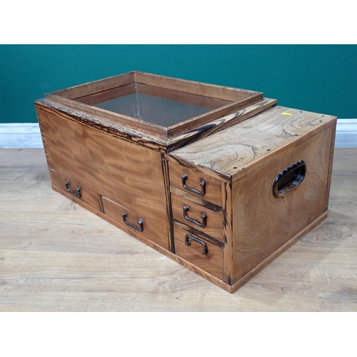 735 - A Japanese Hibachi fitted five drawers with copper lining 2ft 5in W x 13in H