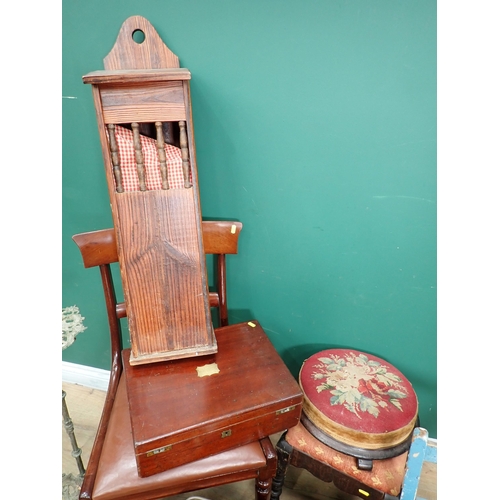 754 - A Dining Chair, a set of foot Bellows, a painted  child's Chair, a metal Stand, Stools, etc