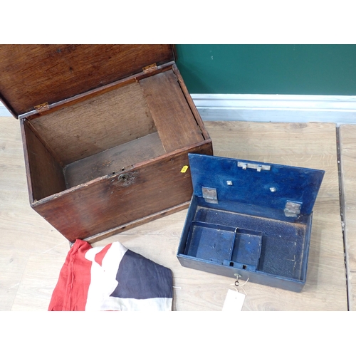 759 - An antique oak Box with interior candle box and brass handle, 18 1/2in and glass Ceiling Light and a... 