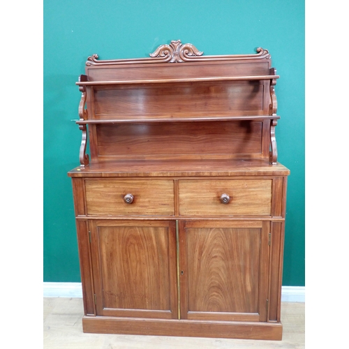 787 - A Victorian mahogany chiffonier with raised shelved back above drawers and cupboards, 3ft 9in W x 5f... 