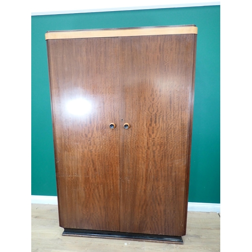 795 - A mahogany double Wardrobe with satinwood frieze, 6ft 3in H x 4ft W