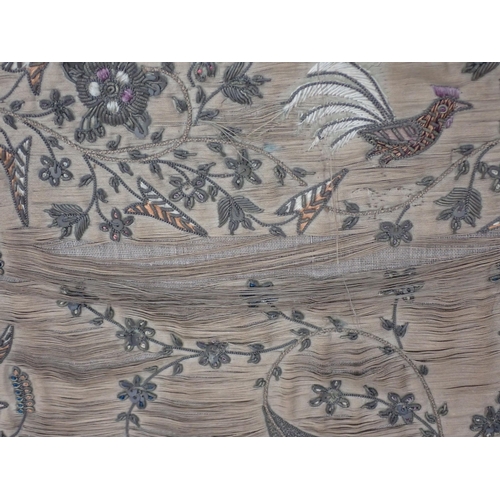 815 - A framed 18th Century silk Needlework Embroidery of Peacocks and Lion amongst floral and leafage bor... 