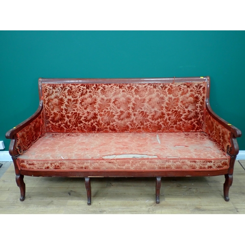 821 - A 19th Century mahogany framed Sofa on cabriole supports 5ft 10in W x 3ft H