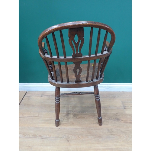 811 - A 19th Century ash Windsor Elbow Chair with pierced splat back on turned supports and H-stretcher 2f... 