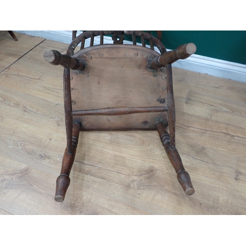 811 - A 19th Century ash Windsor Elbow Chair with pierced splat back on turned supports and H-stretcher 2f... 