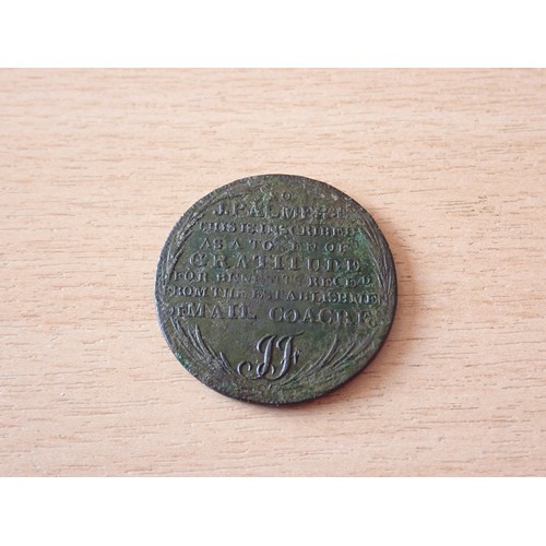 224 - 1892-1893 CHICAGO COLUMBUS WORLD'S FAIR BRONZE MEDALLION, ALONG WITH A PALMERS MIDDLESEX MAIL COACH ... 