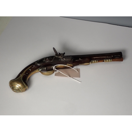 219 - An 18th Century flintlock Pistol with brass mounts 13in L